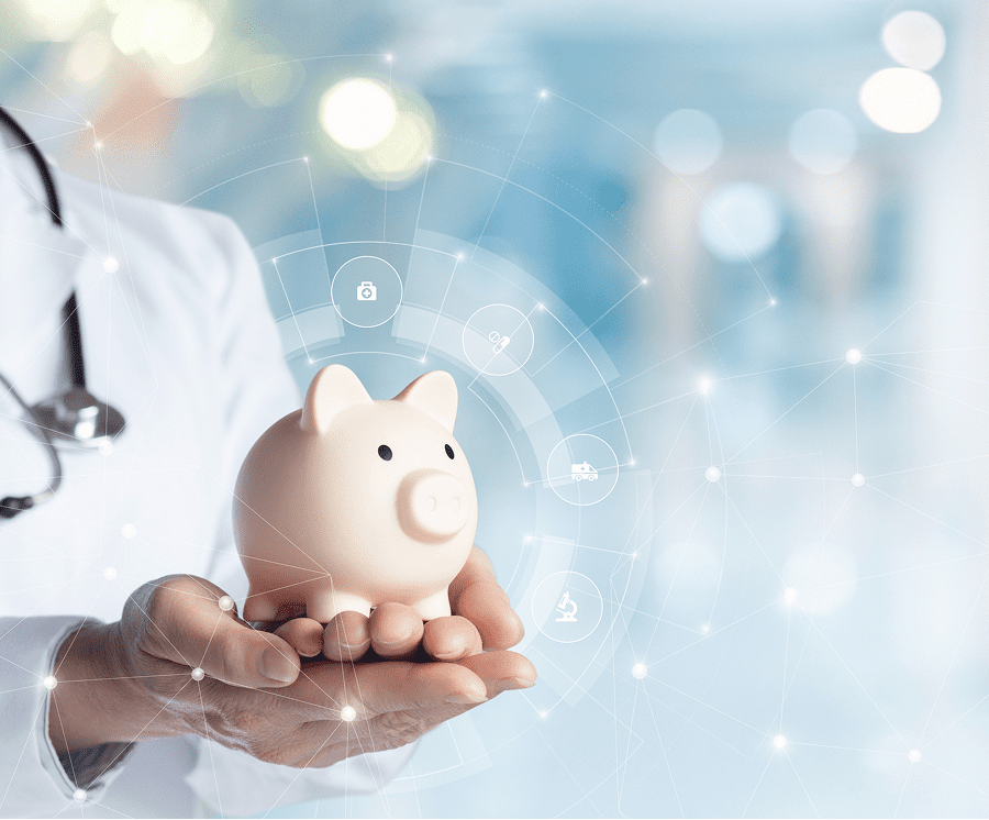 Medical professional presenting financial security icon