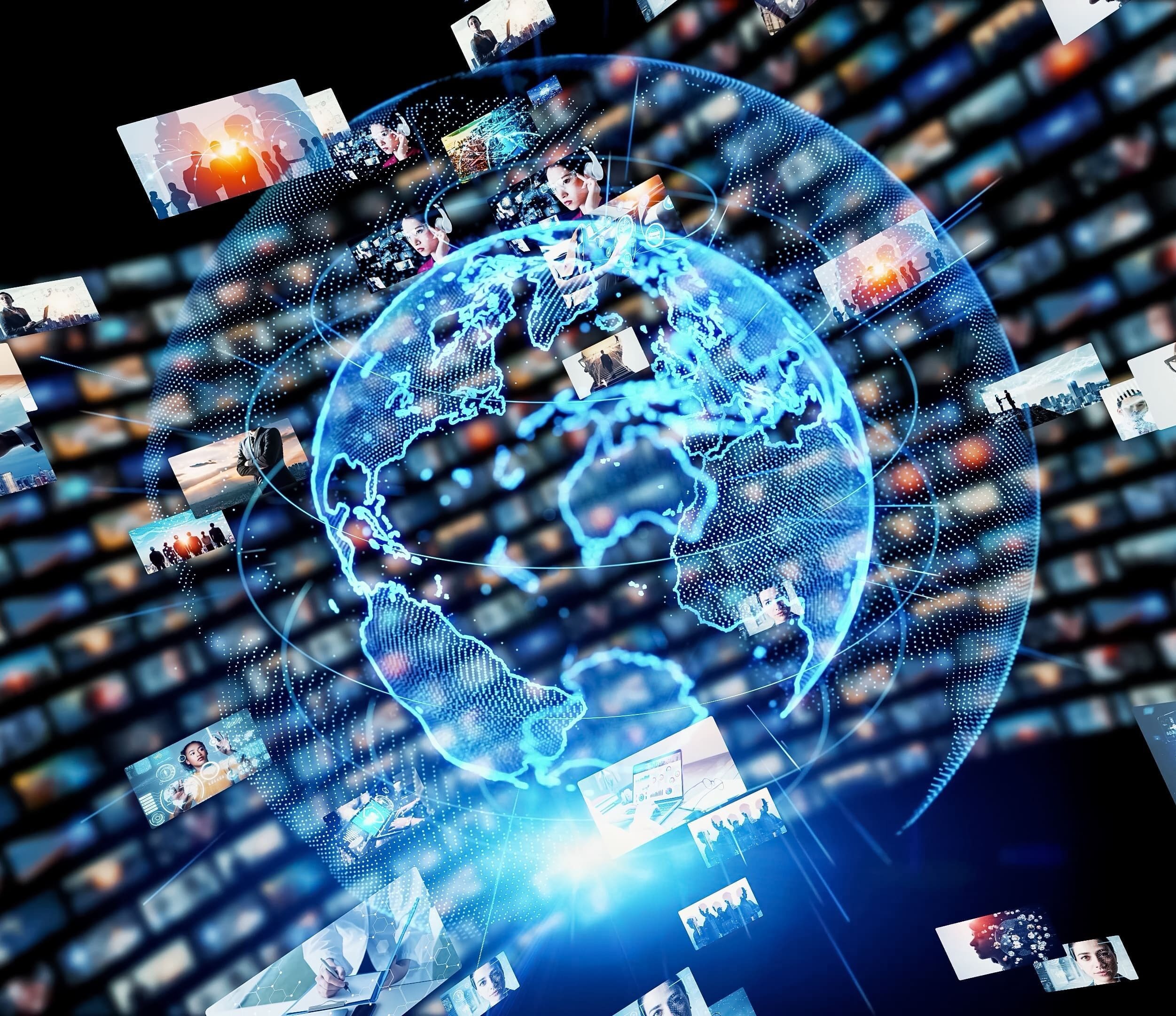 Digital contents concept. Social networking service. Streaming video. communication network.