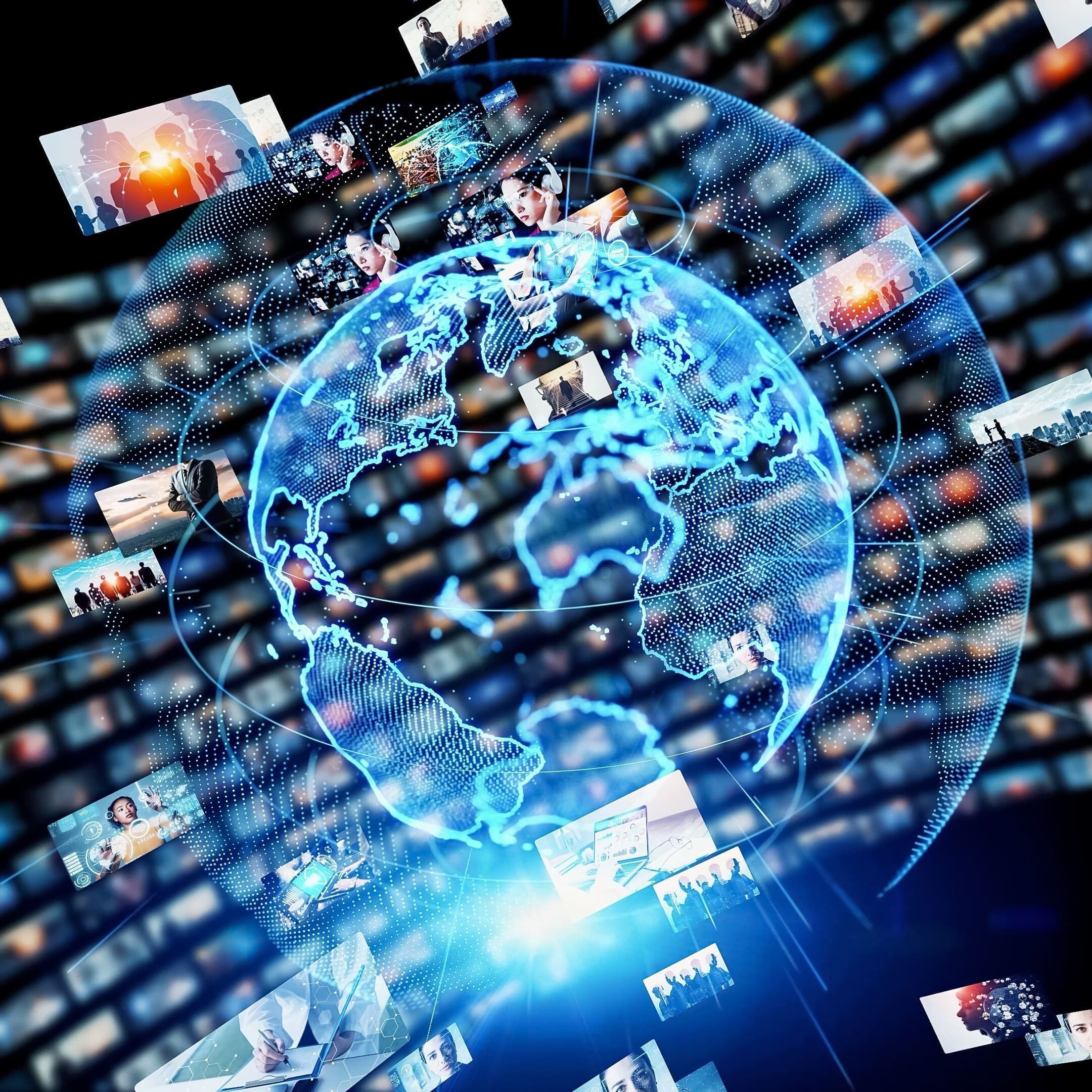 Digital contents concept. Social networking service. Streaming video. communication network.